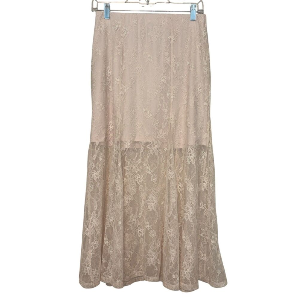 Lace Maxi Skirt Women’s Size Small Taupe Sheer Overlay NWT